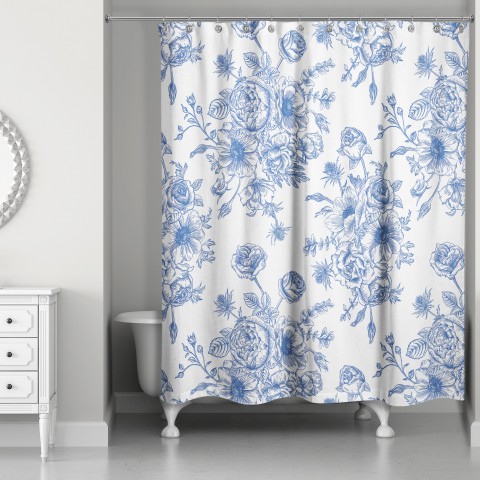 Vintage Blue Rose Pattern 71x74 Shower Curtain