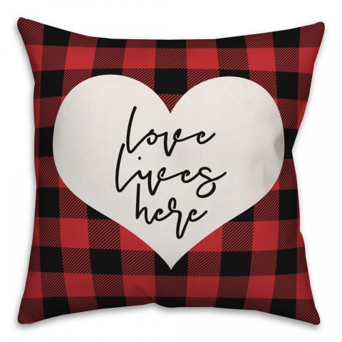 Love Lives Here Plaid Pillow