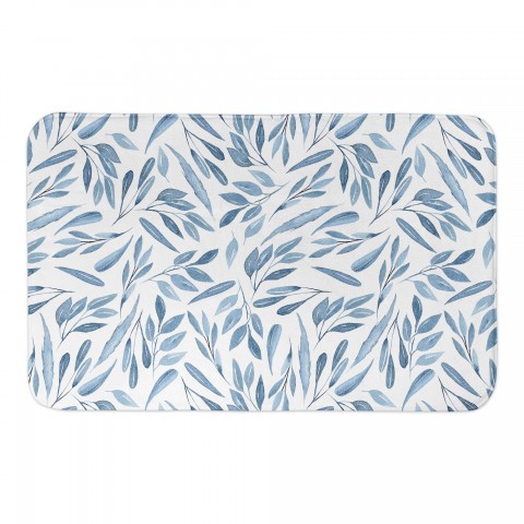 Watercolor Blue Leaves 34x21 Bath Mat