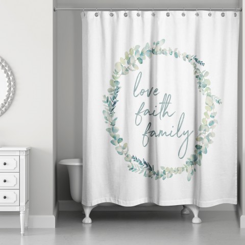 Love Faith Family Wreath 71x74 Shower Curtain