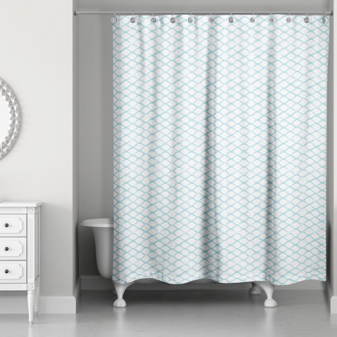 Teal Fishnet Pattern 71x74 Shower Curtain