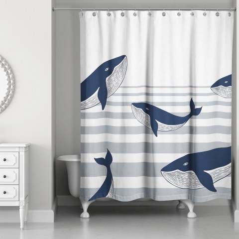Nautical Whales Pattern 71x74 Shower Curtain
