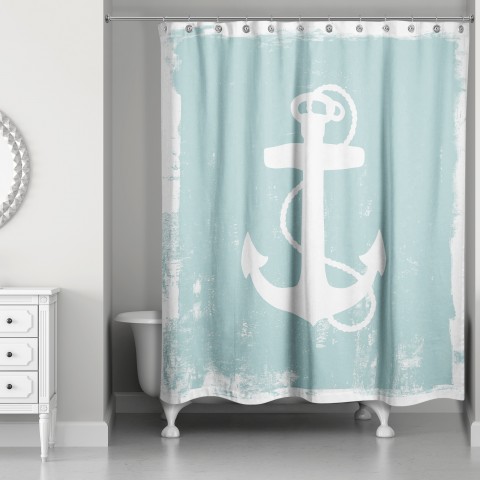 Distressed Teal Anchor Silhouette 71x74 Shower Curtain