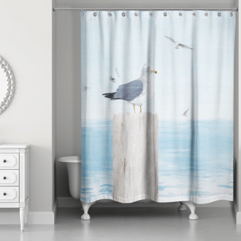 Seagull Beach Scene 71x74 Shower Curtain