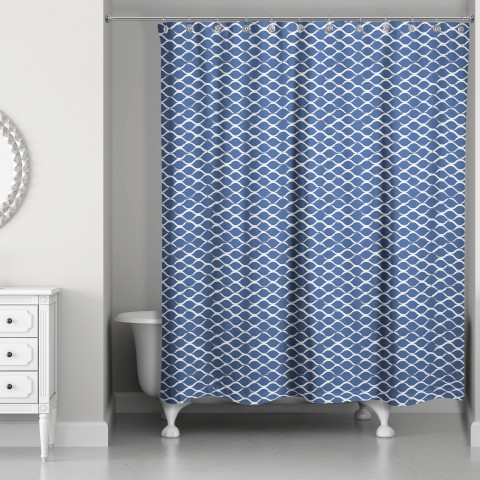 Navy Fishnet Pattern 71x74 Shower Curtain