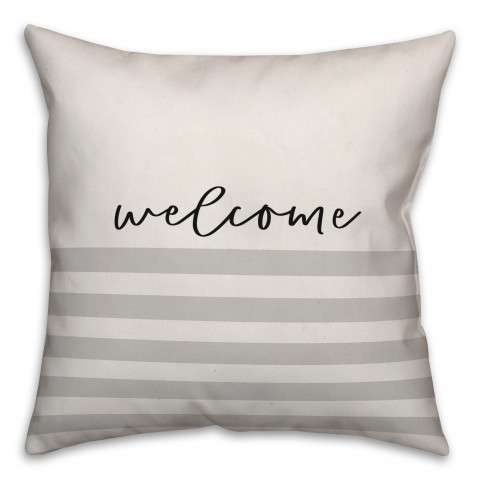 Welcome Gray Stripes Pattern Pillow