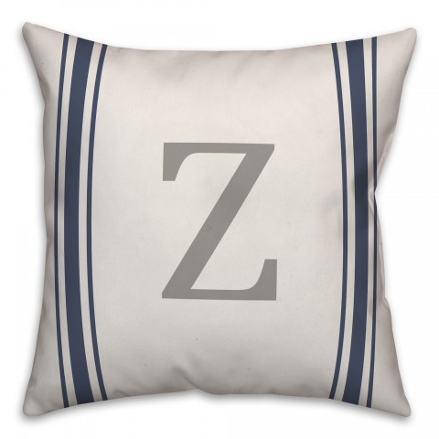 Blue Farmhouse Stripe Monogram Pillow