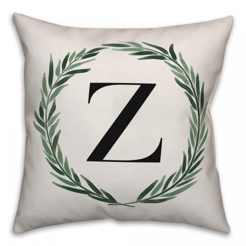 Watercolor Greenery Wreath Monogram Pillow