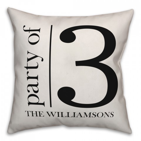 Party of 3 - Black and White 18x18 Personalized Spun Poly Pillow