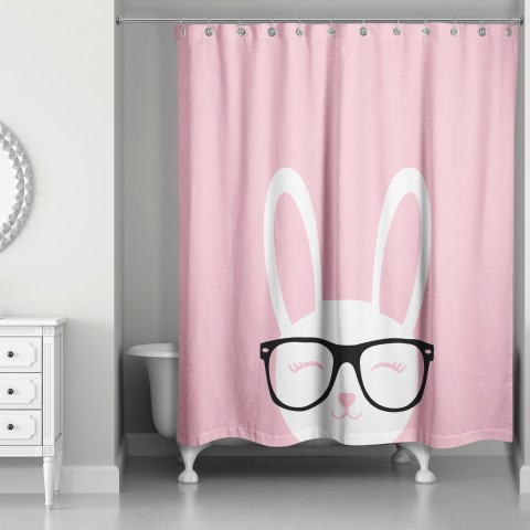 Happy Bunny with Glasses 71x74 Shower Curtain
