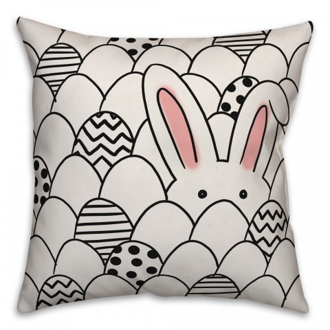 Black and White Egg Hunting Bunny Pillow