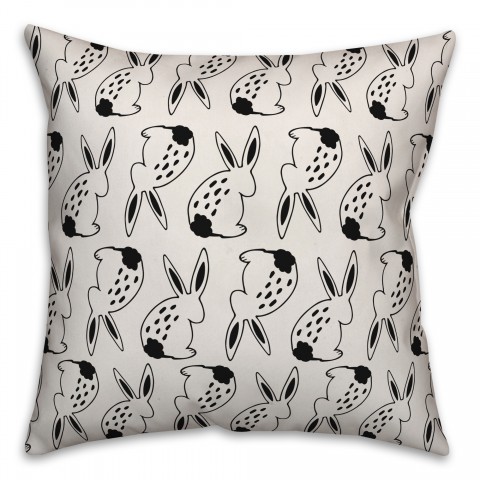 Black and White Bunny Pattern Pillow