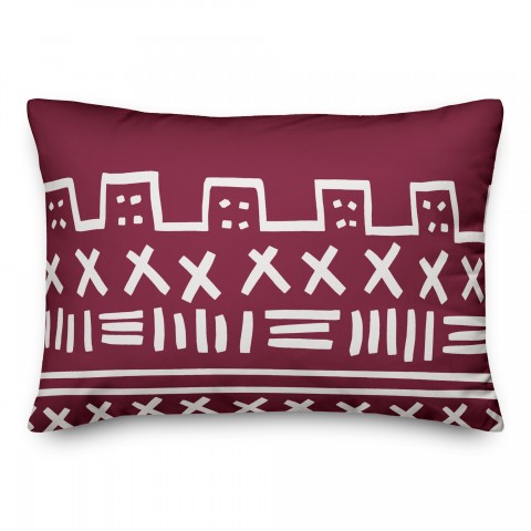 Maroon Mudcloth Pattern 14x20 Spun Poly Pillow
