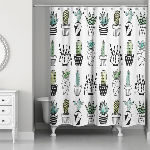 Potted Cacti Print 71x74 Shower Curtain