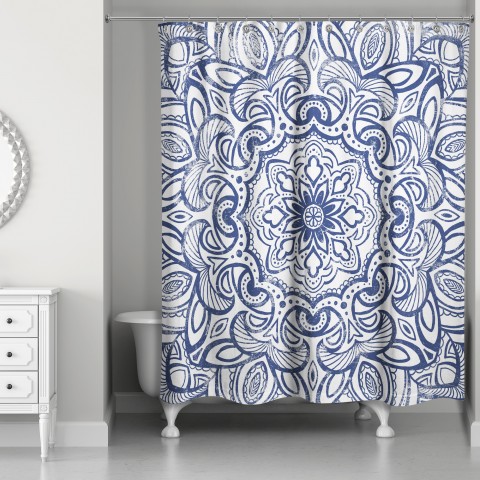 Navy Medallion 71x74 Shower Curtain