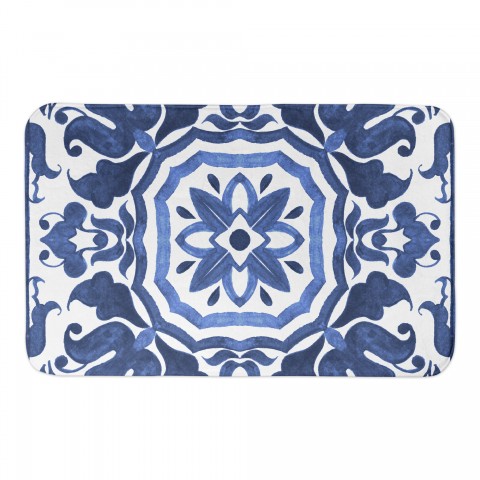 Blue Damask Tile 34x21 Bath Mat