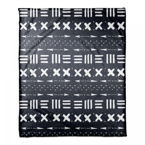 Navy Mudcloth Print 50x60 Coral Fleece Blanket