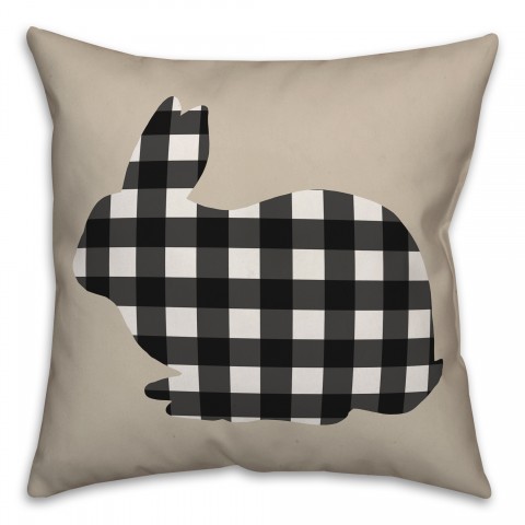 Black and Tan Buffalo Check Bunny Silhouette Pillow