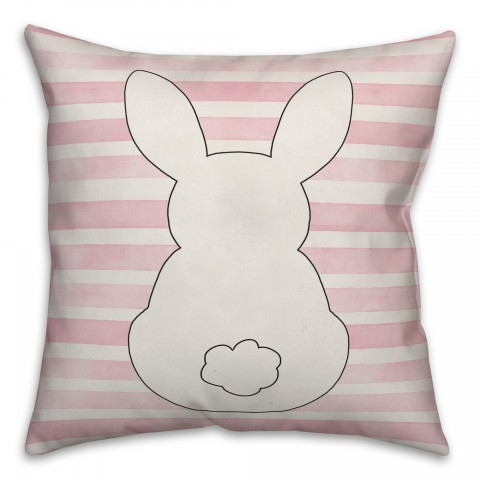 Pink Watercolor Stripes Bunny Silhouette Pillow