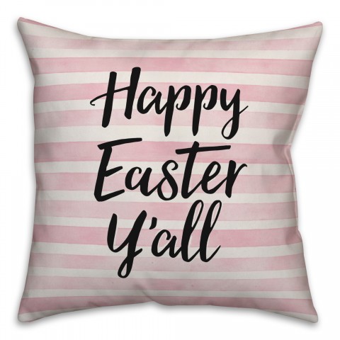 Pink Watercolor Stripes Happy Easter Y'all Pillow