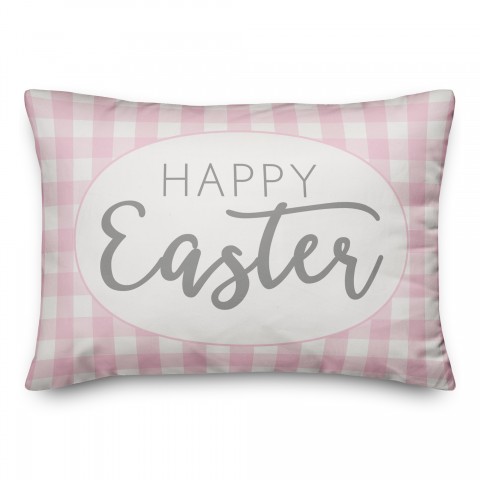 Pink Buffalo Check Happy Easter 14x20 Spun Poly Pillow