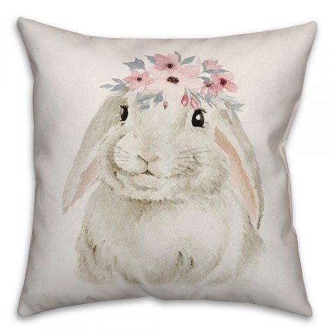 Watercolor Floral Bunny Crown Pillow