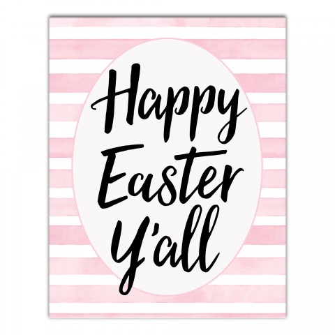 Pink Watercolor Stripes Happy Easter Y'all Wall Art