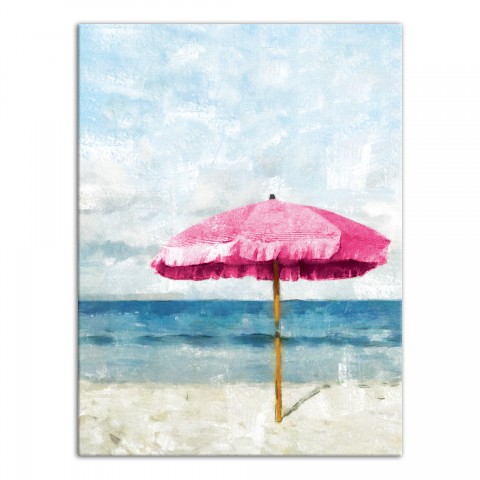 Pink Beach Umbrella 18x24 Canvas Wall Art
