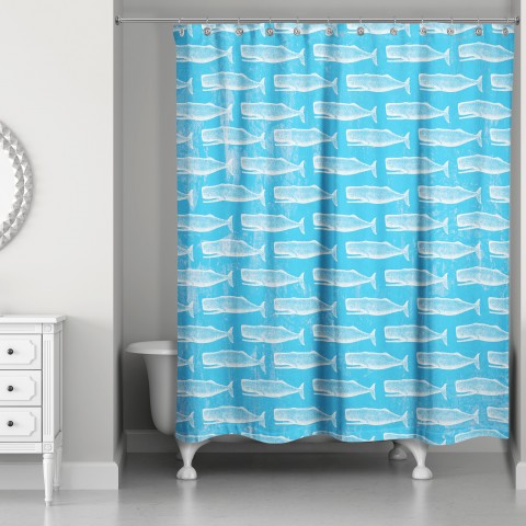 Bright Blue Whale Pattern 71x74 Shower Curtain