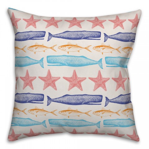 Colorful Sea Life Stripes Pillow