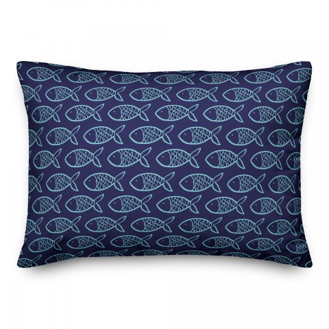 Blue Fish Pattern Pillow