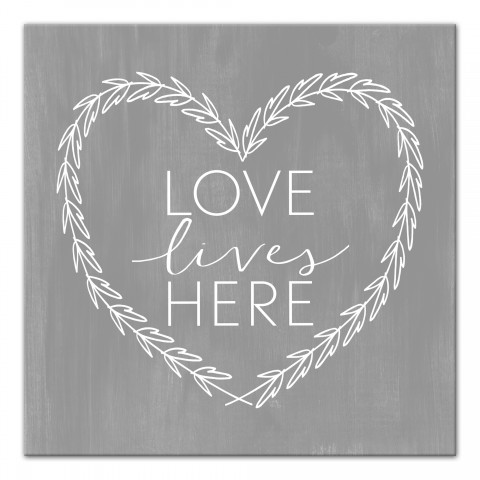 Love Lives Here Heart Wreath 16x16 Canvas Wall Art