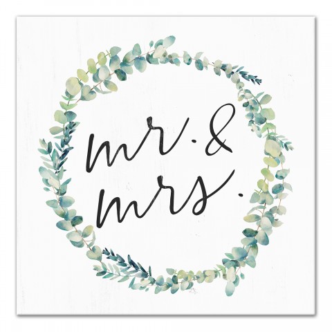 Mr and Mrs Eucalyptus Wreath 16x16 Canvas Wall Art
