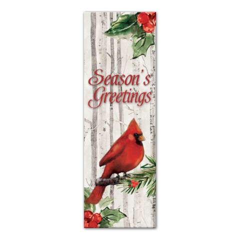 Season's Greetings Christmas Cardinal 12x36 Canvas Wall Art