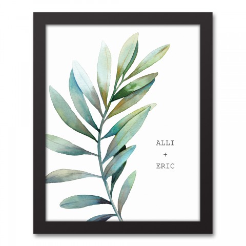 Simple Green Palm 11x14 Personalized Black Framed Canvas