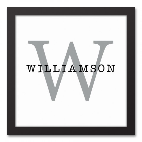 Simple Monogram Typography 12x12 Personalized Black Framed Canvas