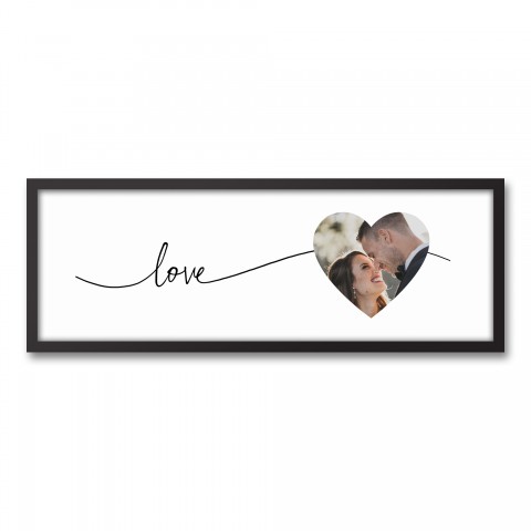 Script Love Heart 12x36 Personalized Black Framed Canvas