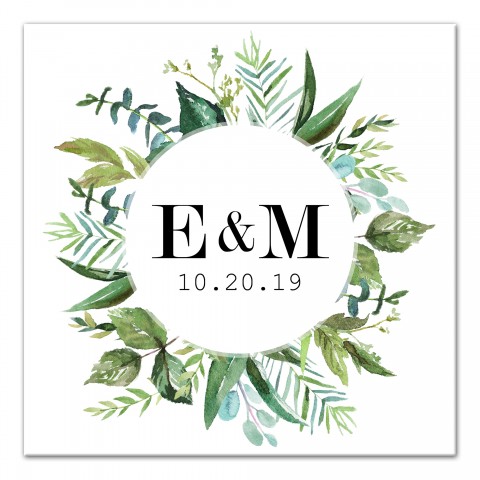 Greenery Wreath Monogram 16x16 Personalized Canvas Wall Art