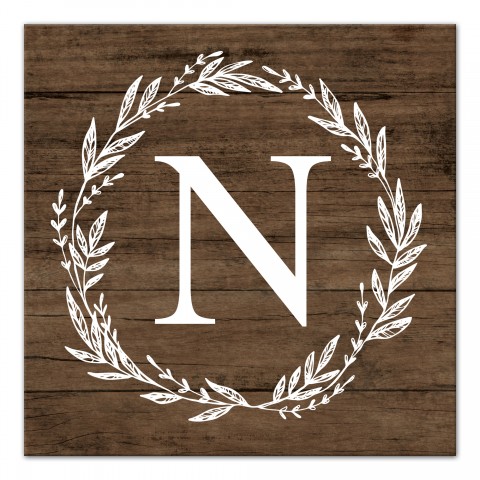 Simple White Wood Monogram 16x16 Personalized Canvas Wall Art