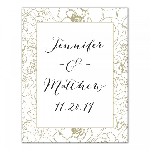 Gold Sketched Florals 11x14 Personalized Canvas Wall Art