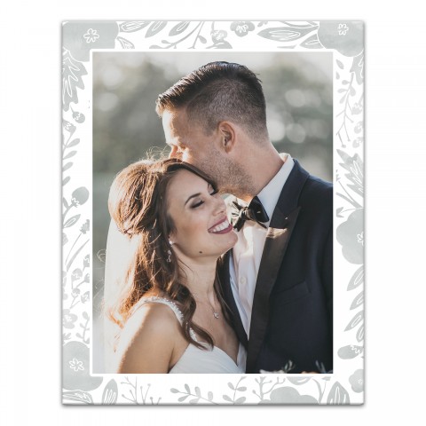 Gray Floral Frame 11x14 Personalized Canvas Wall Art