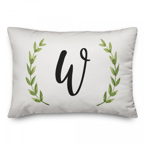 Simple Green Monogram Laurel 14x20 Personalized Spun Poly Pillow