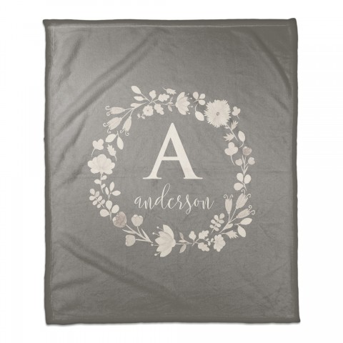Simple Gray Monogram 50x60 Personalized Coral Fleece Blanket