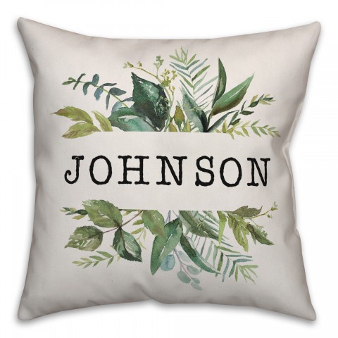 Watercolor Greenery 18x18 Personalized Spun Poly Pillow