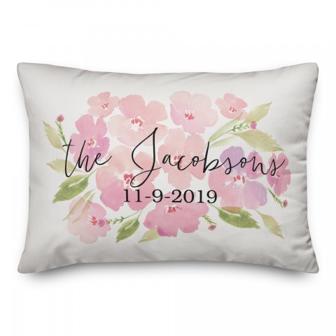 Pink Floral Design 14x20 Personalized Spun Poly Pillow