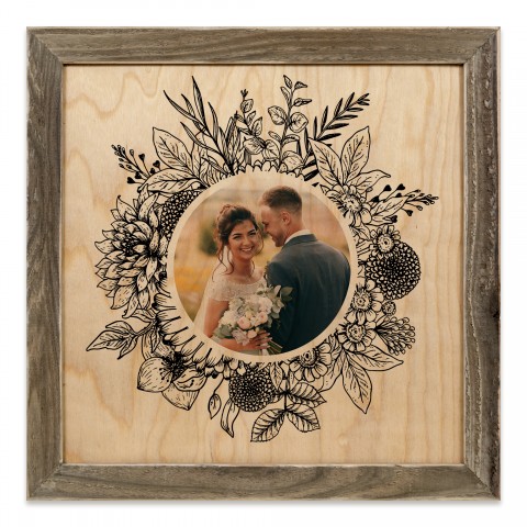 Black Floral Wreath Frame 12x12 Personalized Framed Wood Print