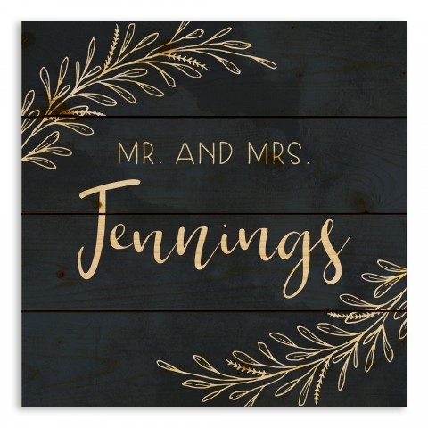 Navy Watercolor Laurels 14x14 Personalized Pallet Wood Art