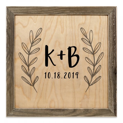 Simple Initials Wreath 12x12 Personalized Framed Wood Print