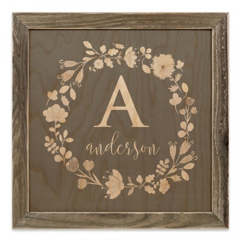 Simple Gray Monogram 12x12 Personalized Framed Wood Print