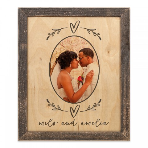 Heart Laurel Frame 14x11 Personalized Framed Wood Print